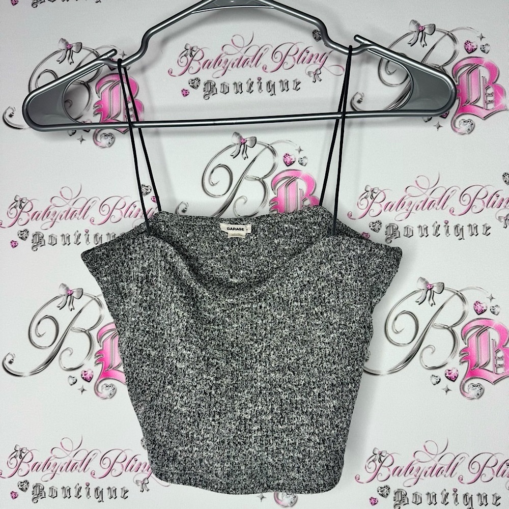 Garage tank top crop weathered white Gray Knit Top skinny straps stretchy